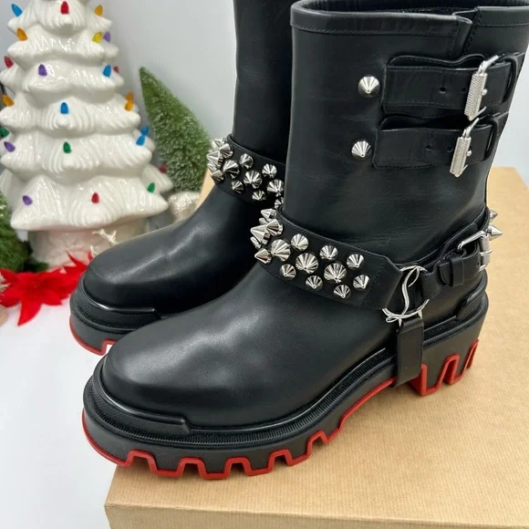 Christian Louboutin women's Dune bike spike Moto boots size 39 made in Italy - Picture 2 of 13